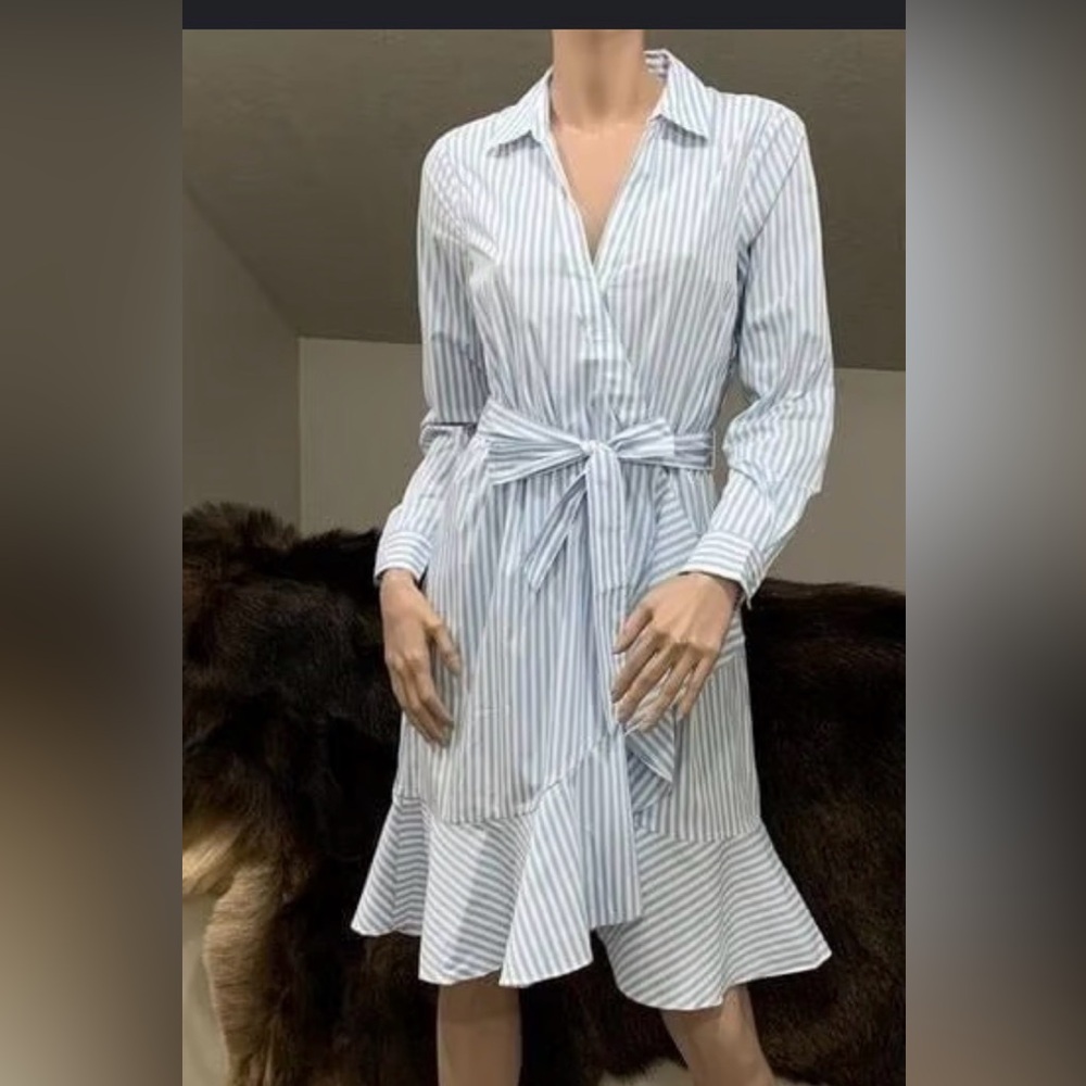 Calvin Klein Light Blue Striped Long Sleeve Dress